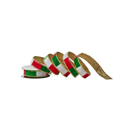 1"X5Y CHRISTMAS RED,WHITE GREEN STRIPE RIBBON