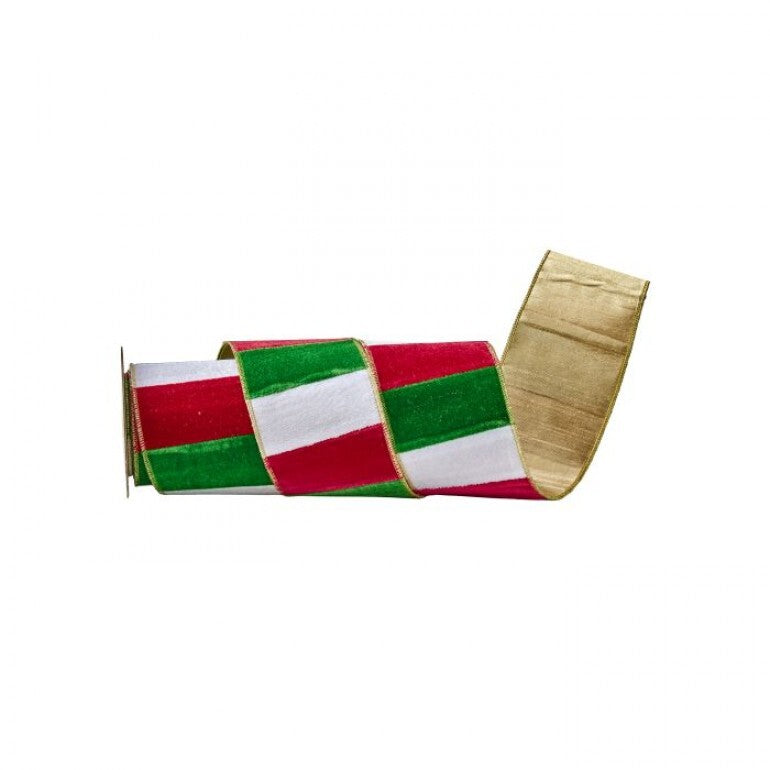 4"X5Y CHRISTMAS RED,WHITE GREEN STRIPE RIBBON