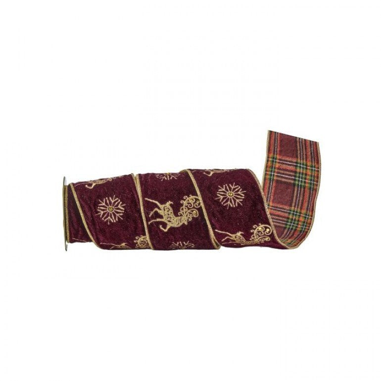 4"X5Y EMB VELVET DEER/PLAID RIBBON BURG