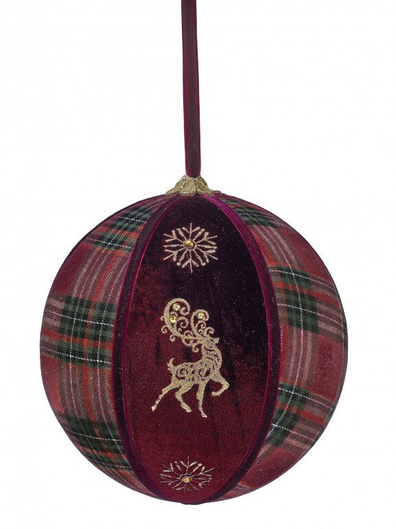 8" PLAID DEER VELVET BALL ORNAMENT BURG