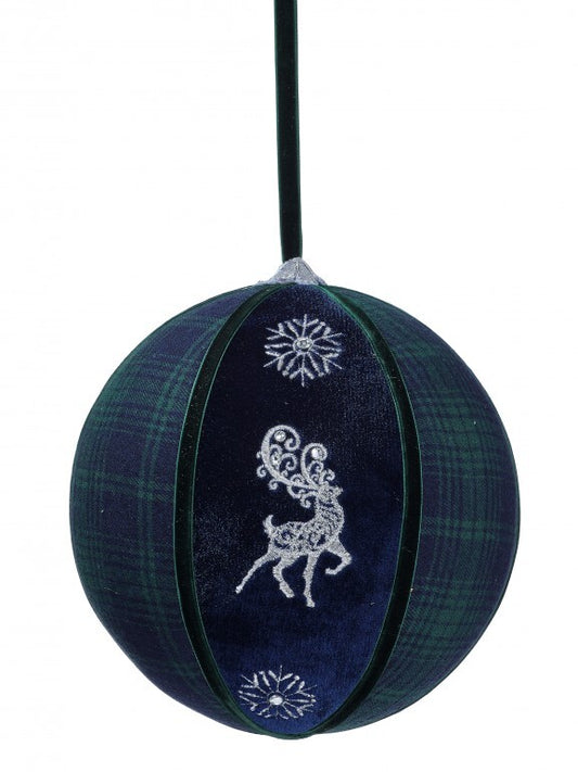 8" PLAID DEER VELVET BALL ORNAMENT MIDB