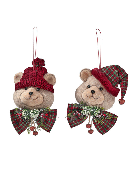 10" COZY CHRISTMAS BEAR ORNAMENT W/HAT 2/AST RBRG