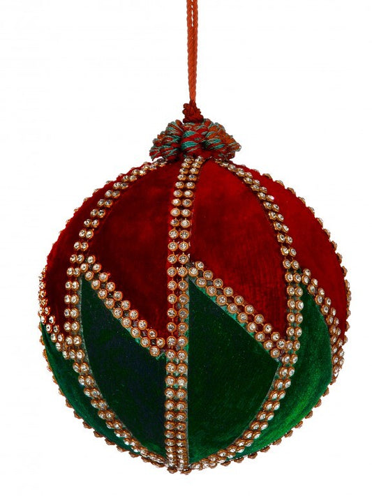 4" VELVET ZIGZAG JEWEL BALL ORNAMENT RDGG