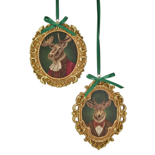4.5" RSN FRAMED DEER BUST ORNAMENT 2/AST