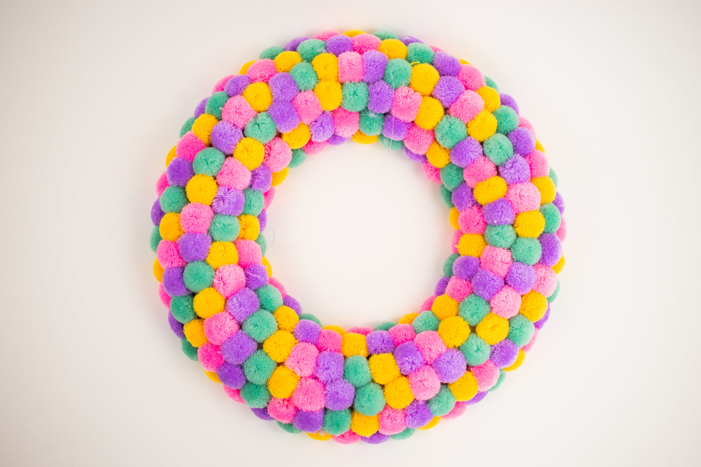 13""DIA 4-COLOR POMPOM WREATH - Burlap and Bling Decor