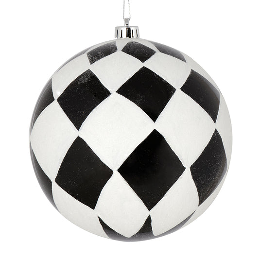 4" Black Ball with White Diamond Glitter Ornament
