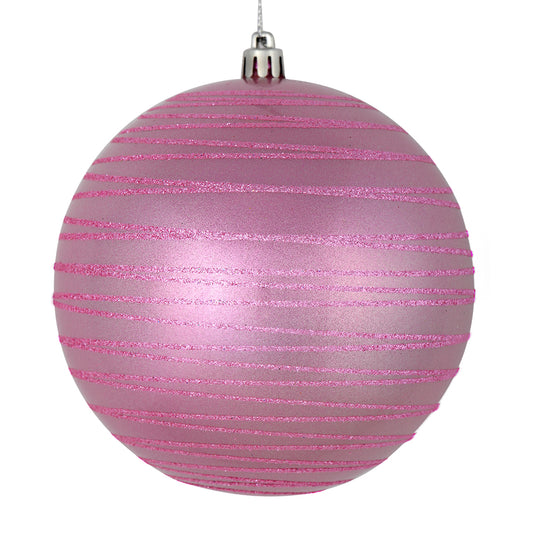 4.75" Pink Candy Glitter Ball Ornament