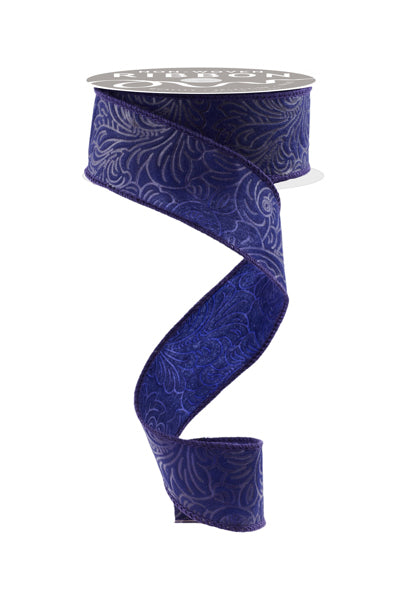 1.5"X10YD FLORAL/LEAVES NAVY BLUE - Burlap and Bling Decor