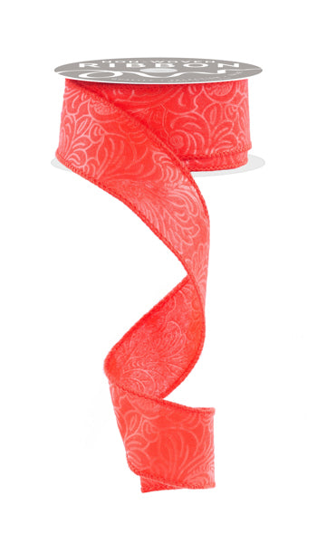 1.5"X10YD FLORAL/LEAVES RED - Burlap and Bling Decor