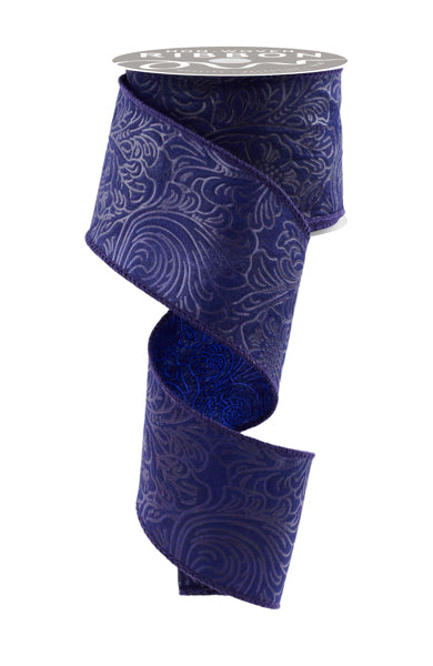 2.5"X10YD FLORAL/LEAVES NAVY BLUE - Burlap and Bling Decor