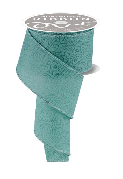 2.5"X10YD FLORAL/LEAVES SAGE GREEN - Burlap and Bling Decor