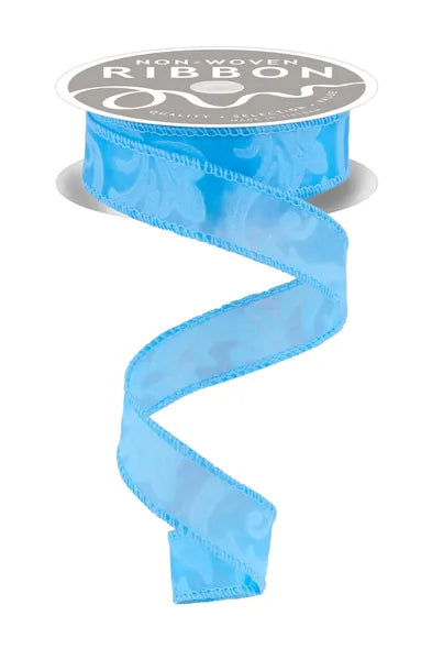 1"X10YD LEAF FILAGREE LIGHT BLUE - Burlap and Bling Decor