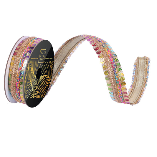 1"x10yd Multi Braid Metallic Sequin Wired Ribbon - Burlap and Bling Decor