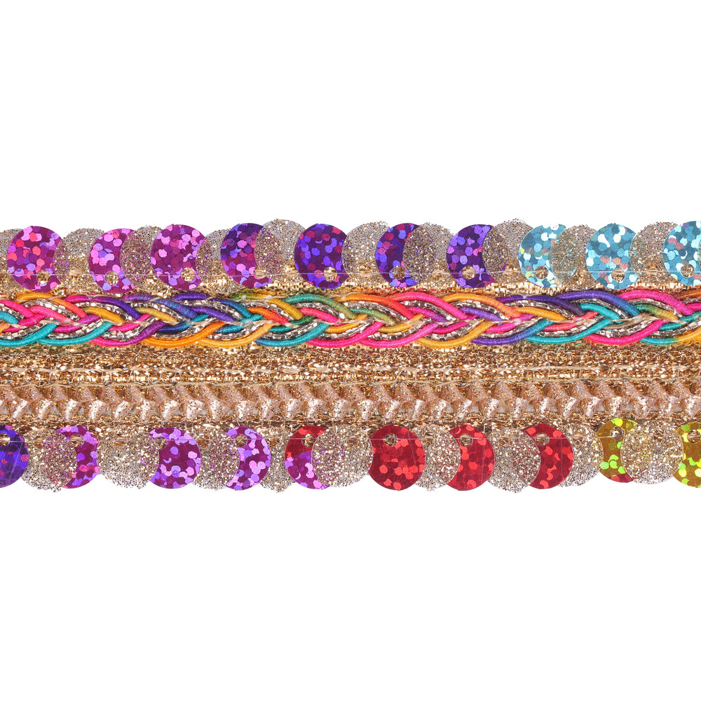 1"x10yd Multi Braid Metallic Sequin Wired Ribbon - Burlap and Bling Decor