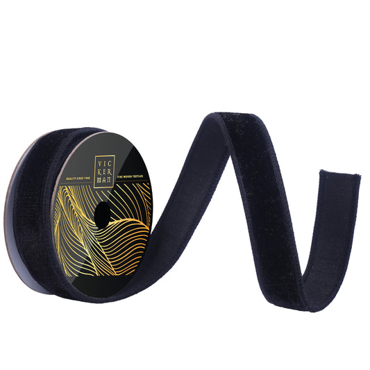 1"x10yd Black Velvet Dupion Wired Ribbon - Burlap and Bling Decor