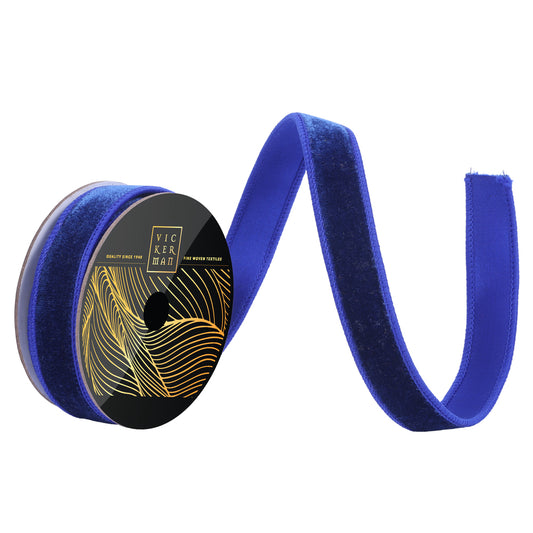 1" x 10yds Cobalt Velvet Cobalt Dupion backing  Wired Ribbon - Burlap and Bling Decor