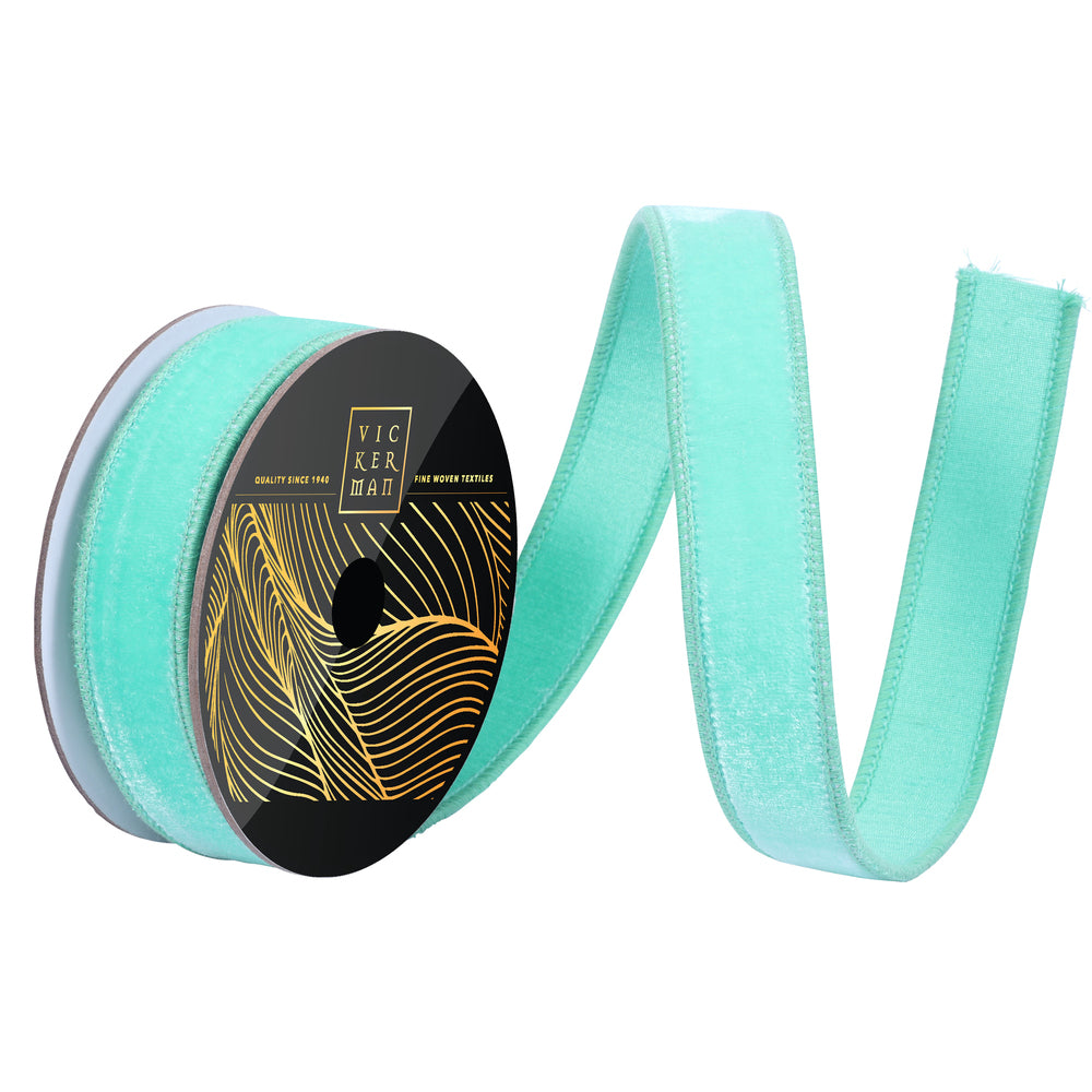 1"x10yd Seafoam Velvet Dupion Wired Ribbon - Burlap and Bling Decor