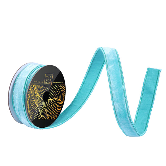 1"x10yd Teal Velvet Dupion Wired Ribbon - Burlap and Bling Decor