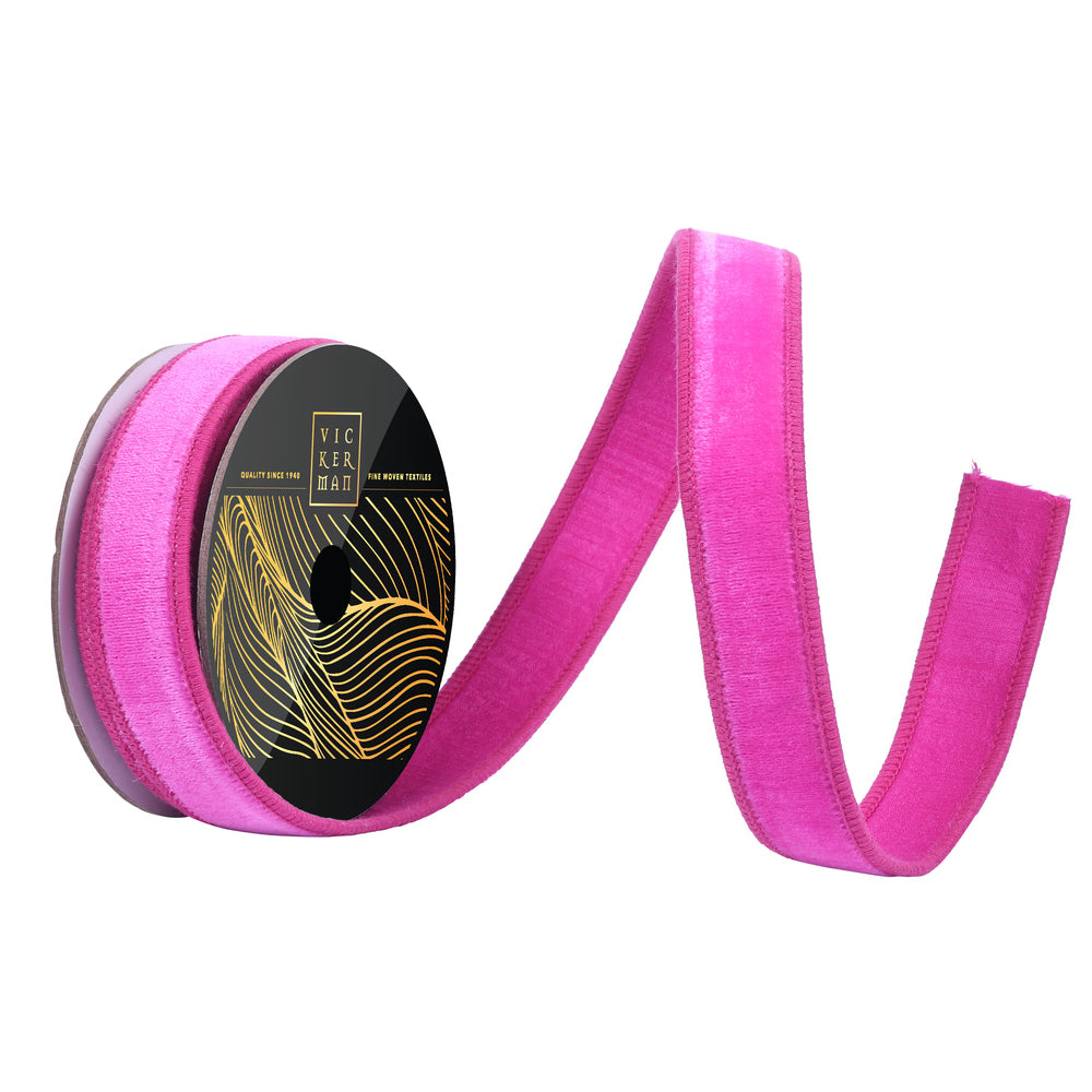 1"x10yd Hot Pink Velvet Dupion Wired Ribbon - Burlap and Bling Decor