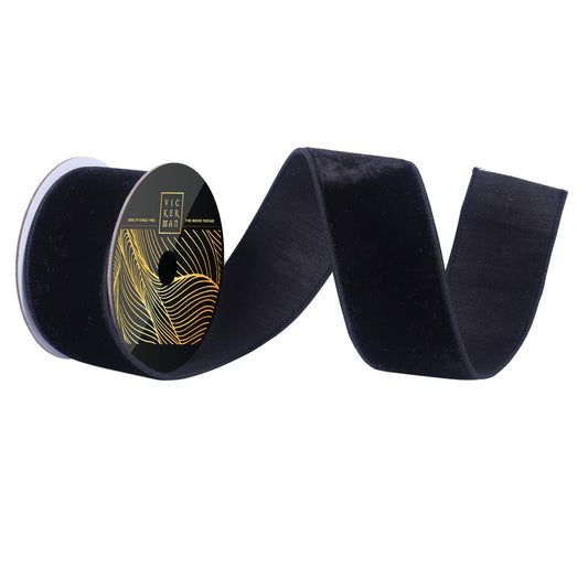 2.5"x10yd Black Velvet Dupion Wired Ribbon - Burlap and Bling Decor