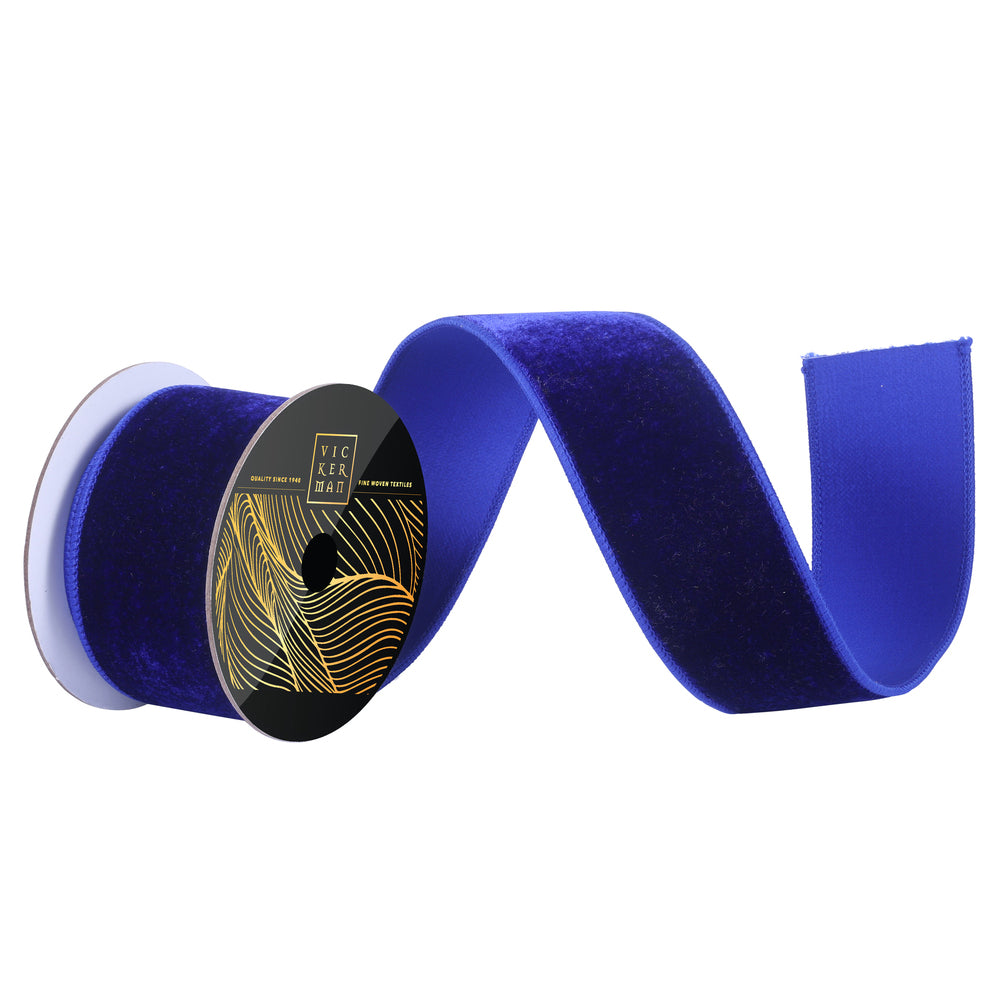 2.5"x10yd Cobalt Velvet Dupion Wired Ribbon - Burlap and Bling Decor