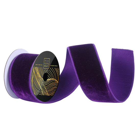 2.5"x10yd Plum Velvet Dupion Wired Ribbon - Burlap and Bling Decor