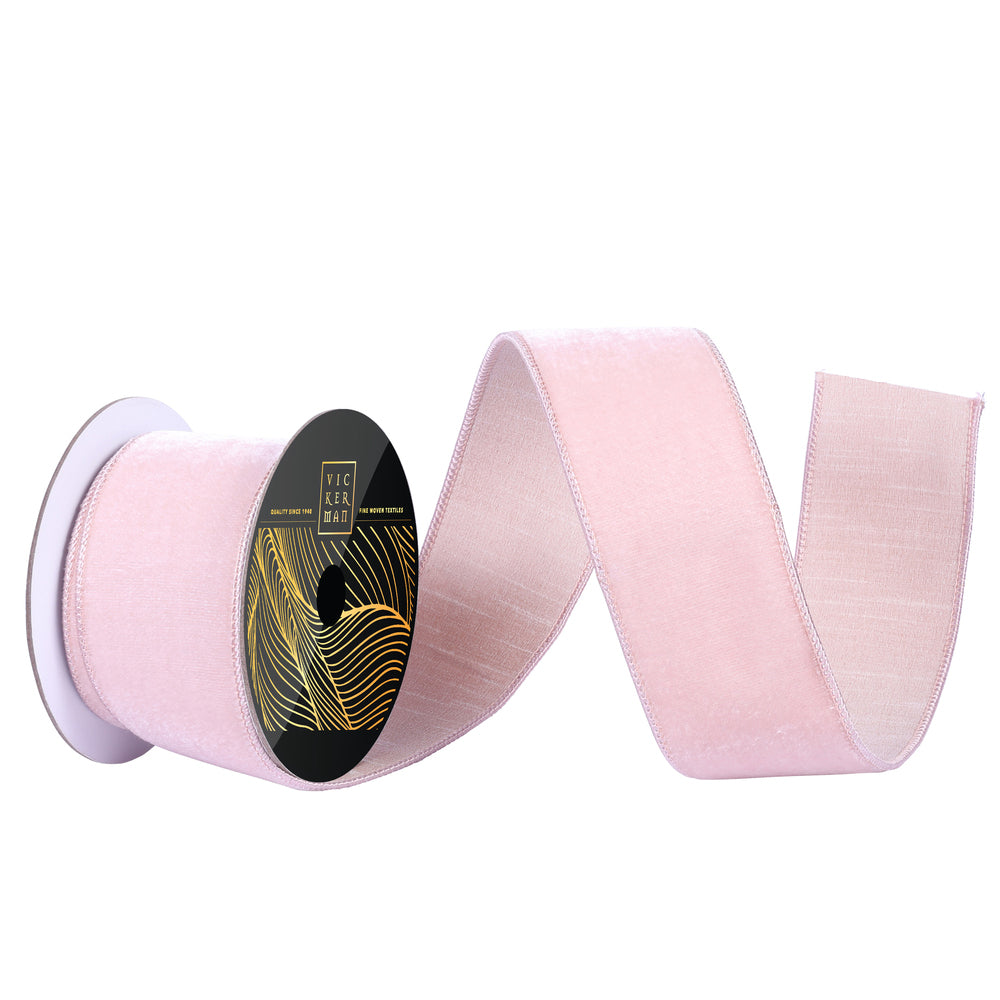 2.5" x 10yd Rose Gold Velvet Wired Ribbon. Rose Gold Dupion Backing. - Burlap and Bling Decor