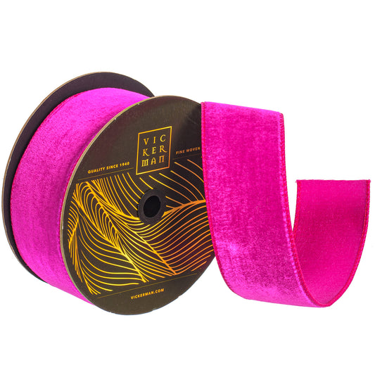 2.5"x10yd Fuchsia Velvet Dupion Wired Ribbon - Burlap and Bling Decor