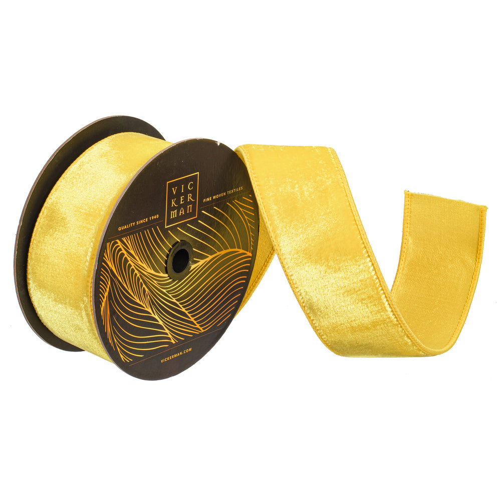2.5"x10yd Yellow Velvet Dupion Ribbon - Burlap and Bling Decor