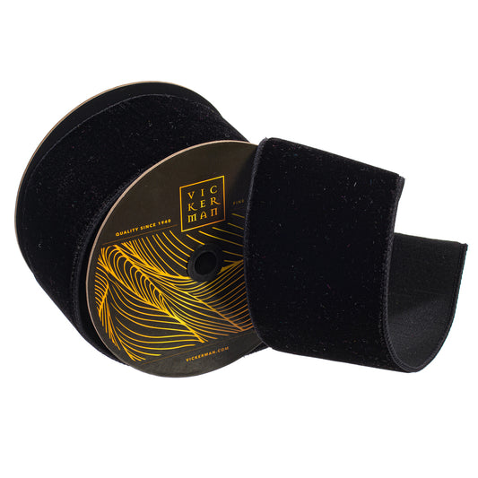 4"x10yd Black Velvet Dupion Wired Ribbon - Burlap and Bling Decor