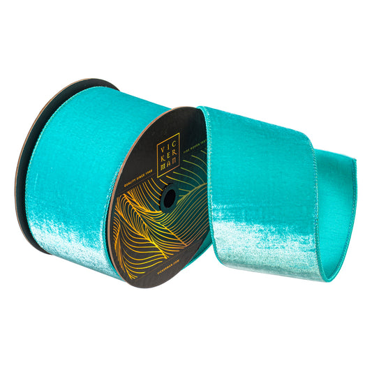 4"x10yd Teal Velvet Dupion Ribbon