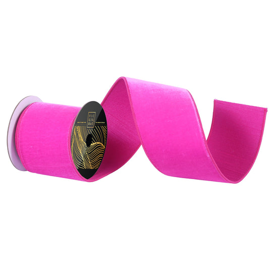4"x10yd Hot Pink Velvet Dupion Wired Ribbon - Burlap and Bling Decor