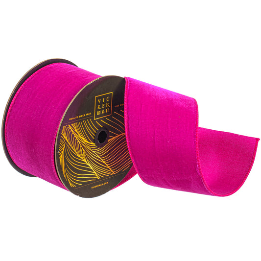 4"x10yd Fuchsia Velvet Dupion Wired Ribbon - Burlap and Bling Decor