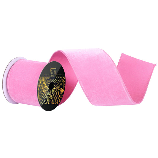 4"x10yd Pink Velvet Dupion Wired Ribbon - Burlap and Bling Decor