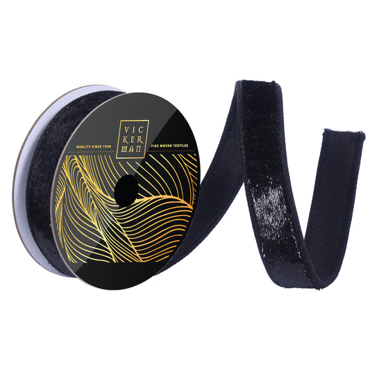1"x10yd Black Velvet Luster Wired Ribbon - Burlap and Bling Decor