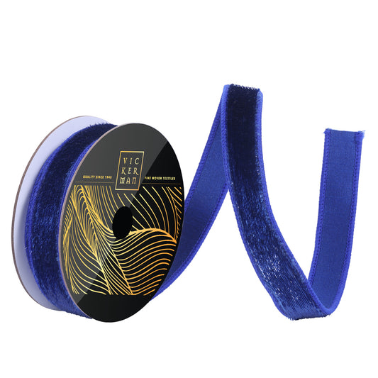 1"x10yd Cobalt Velvet Luster Wired Ribbon - Burlap and Bling Decor