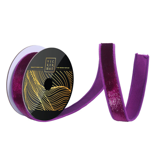 1"x10yd Plum Velvet Luster Wired Ribbon - Burlap and Bling Decor