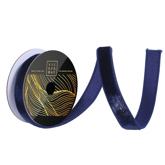 1"x10yd Midnight Blue Velvet Luster Wired Ribbon - Burlap and Bling Decor