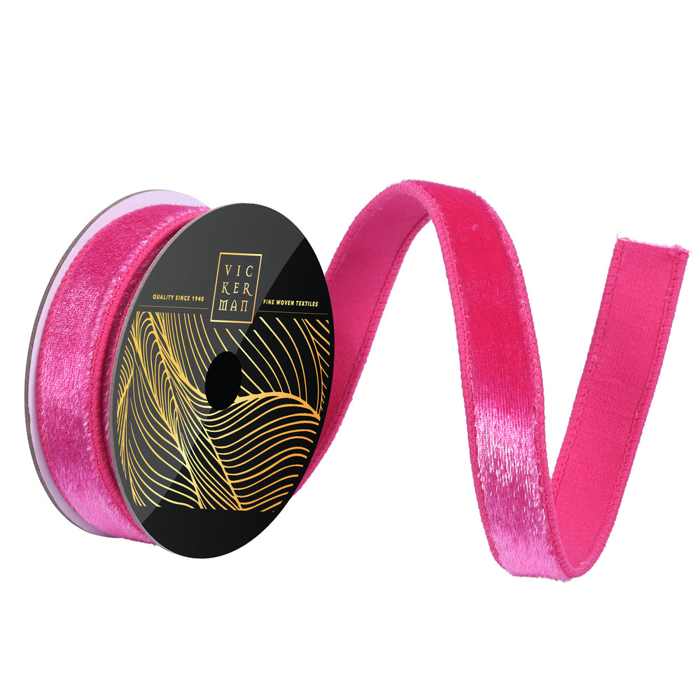1"x10yd Hot Pink Velvet Luster Wired Ribbon - Burlap and Bling Decor