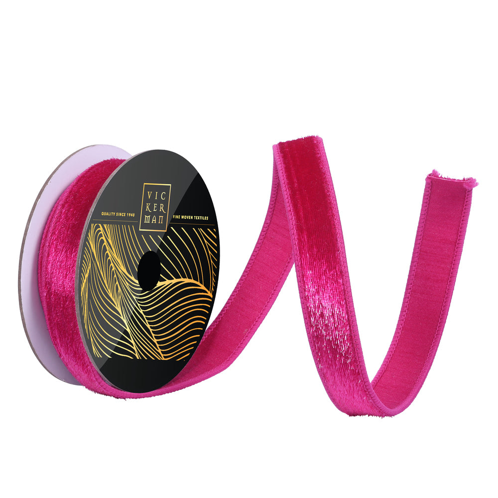 1"x10yd Fuchsia Velvet Luster Wired Ribbon - Burlap and Bling Decor