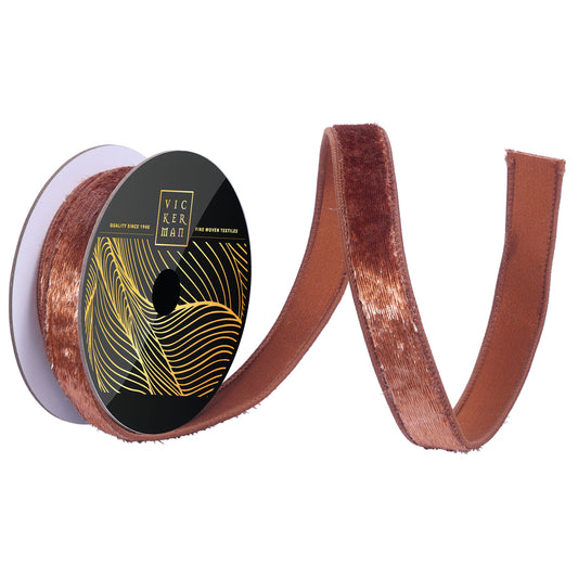 1"x10yd Mocha Velvet Luster Wired Ribbon - Burlap and Bling Decor