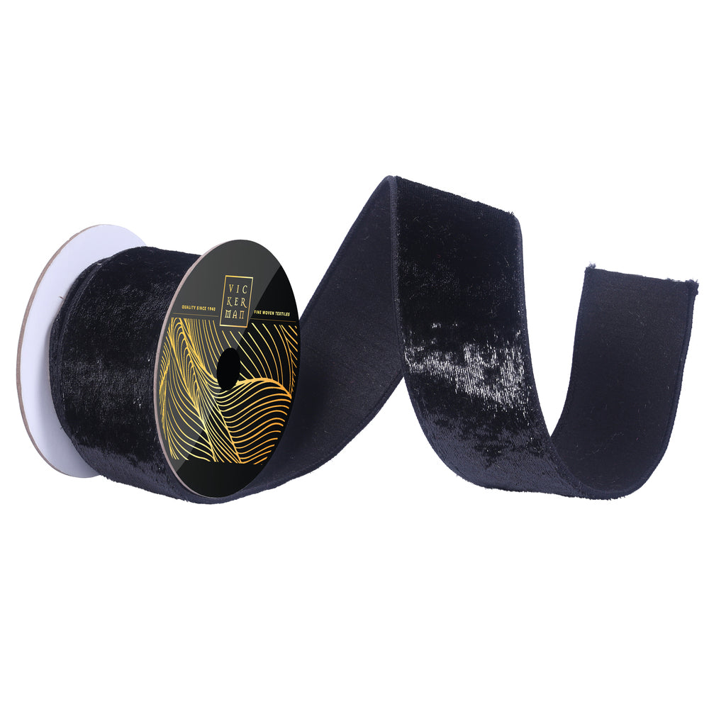 2.5"x10yd Black Velvet Luster Wired Ribbon - Burlap and Bling Decor