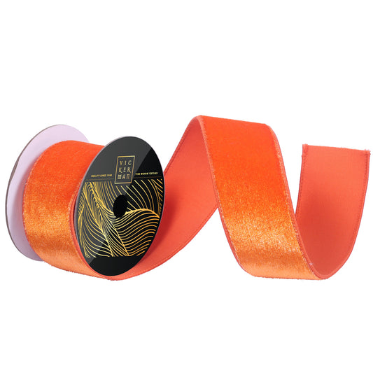 2.5"x10yd Orange Velvet Luster Wired Ribbon - Burlap and Bling Decor