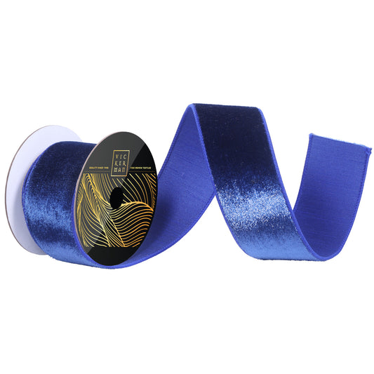 2.5"x10yd Cobalt Velvet Luster Wired Ribbon - Burlap and Bling Decor