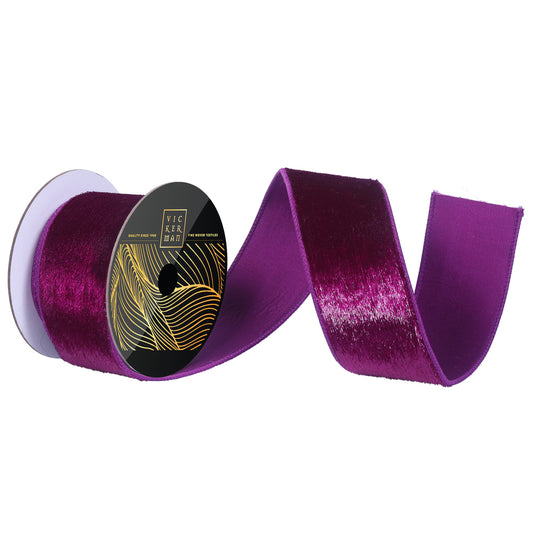 2.5"x10yd Plum Velvet Luster Wired Ribbon - Burlap and Bling Decor
