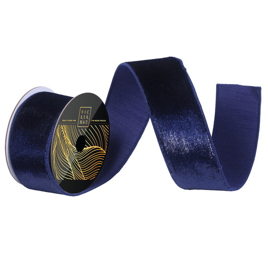 2.5"x10yd Mid Blue Velvet Luster Wired Ribbon - Burlap and Bling Decor