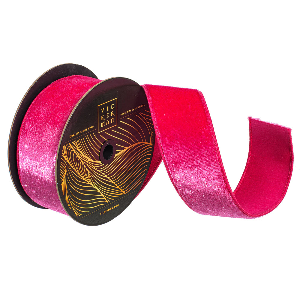 2.5"x10yd Hot Pink Velvet Luster Wired Ribbon - Burlap and Bling Decor
