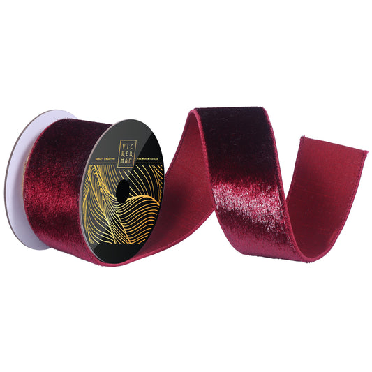 2.5"x10yd Burgundy Velvet Luster Wired Ribbon - Burlap and Bling Decor