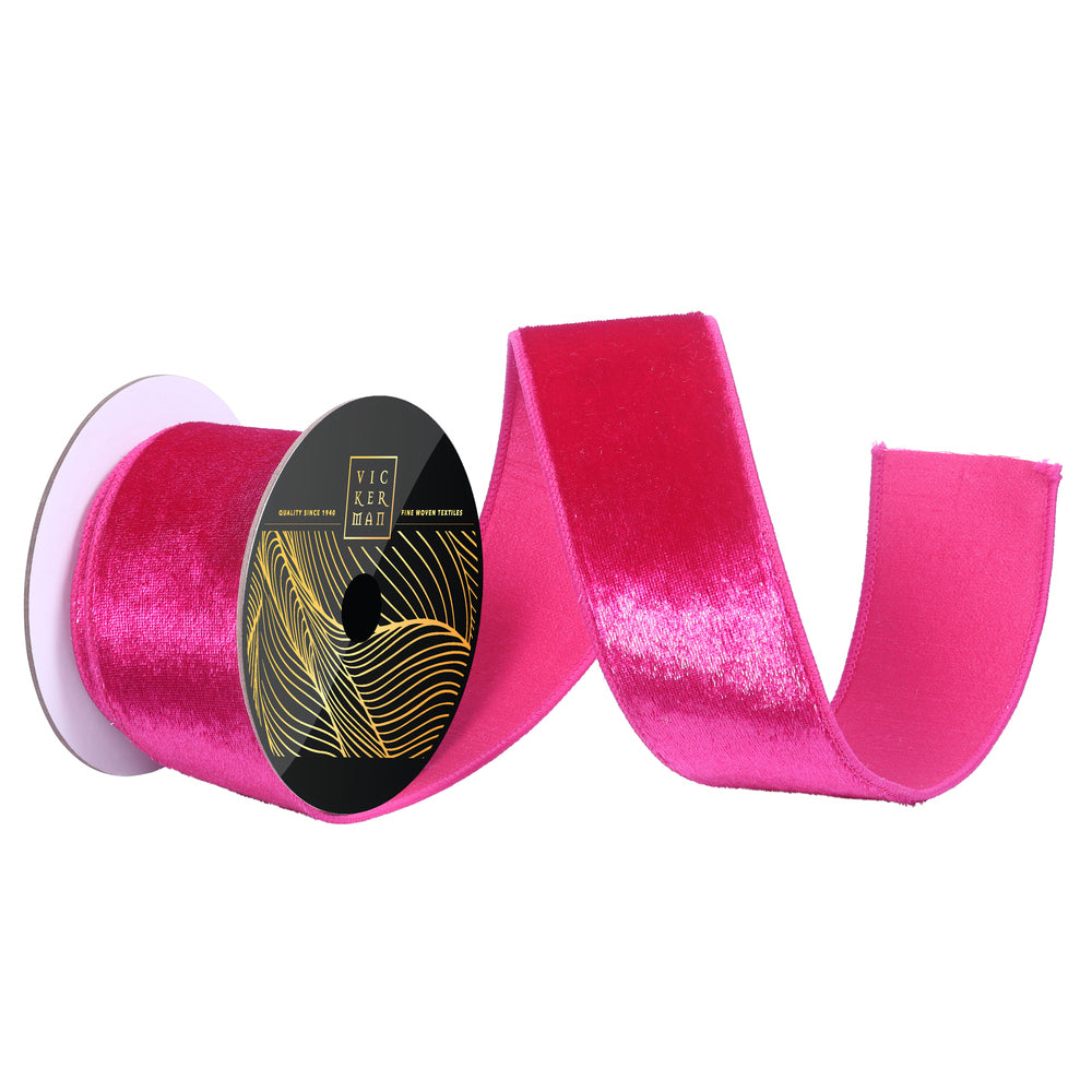 2.5"x10yd Fuchsia Velvet Luster Wired Ribbon - Burlap and Bling Decor