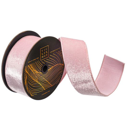 2.5"x10yd Pink Velvet Luster Wired Ribbon - Burlap and Bling Decor